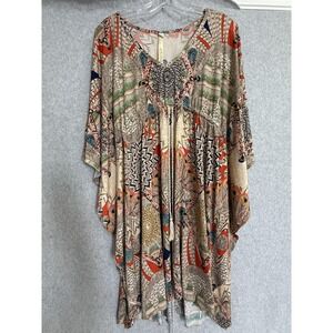 Uncle Frank Kaftan Dress Womens Small Multicolor Peacock Boho V Neck Tunic